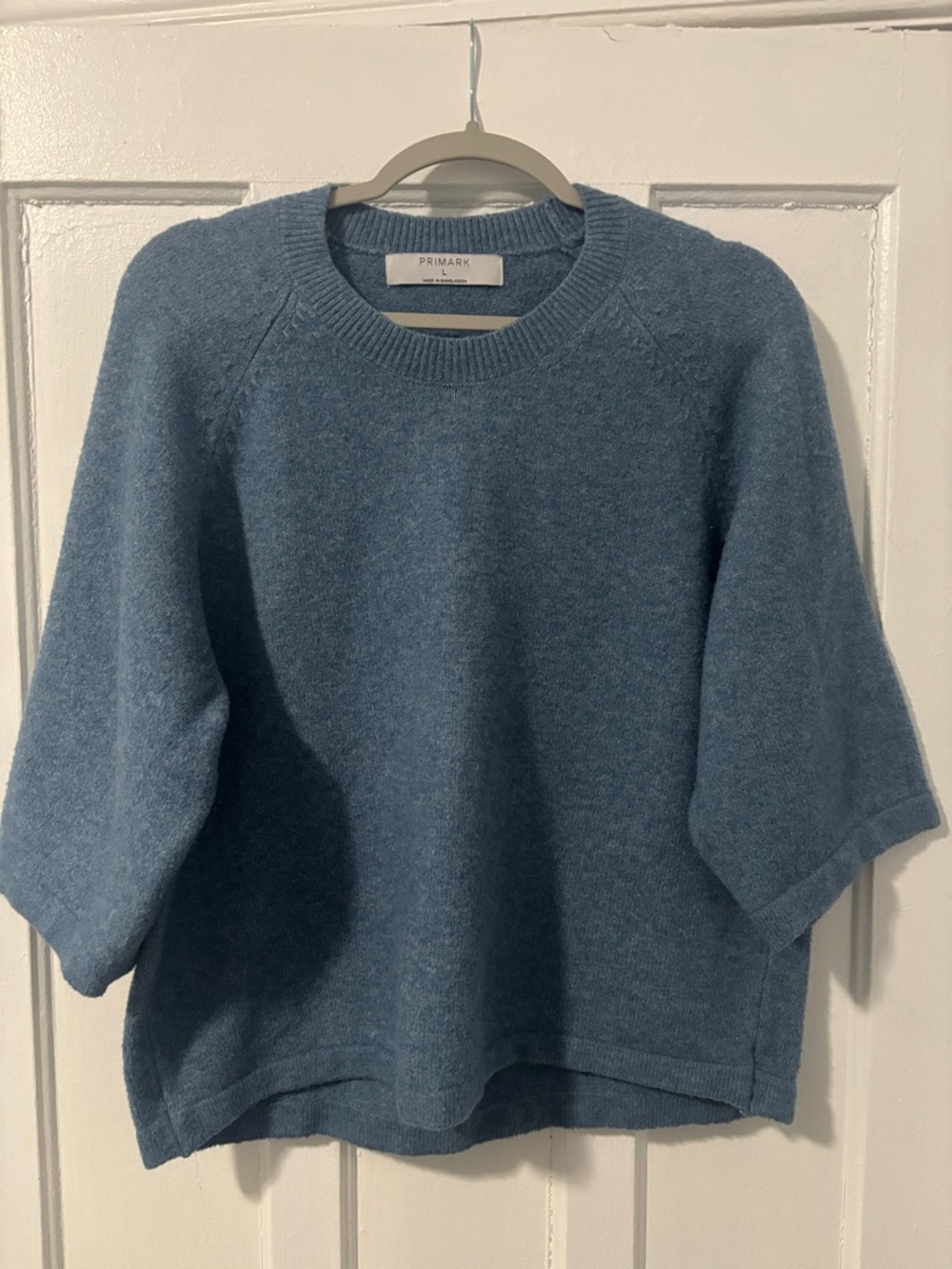 Primark Women's Dusty Blue Short-Sleeve Crewneck Sweater